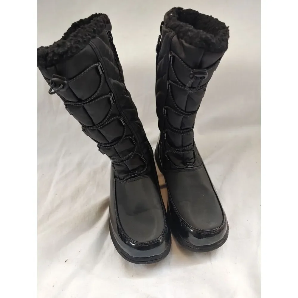 Totes SHELLY Girls Size 4 Black Faux Fur Boots.